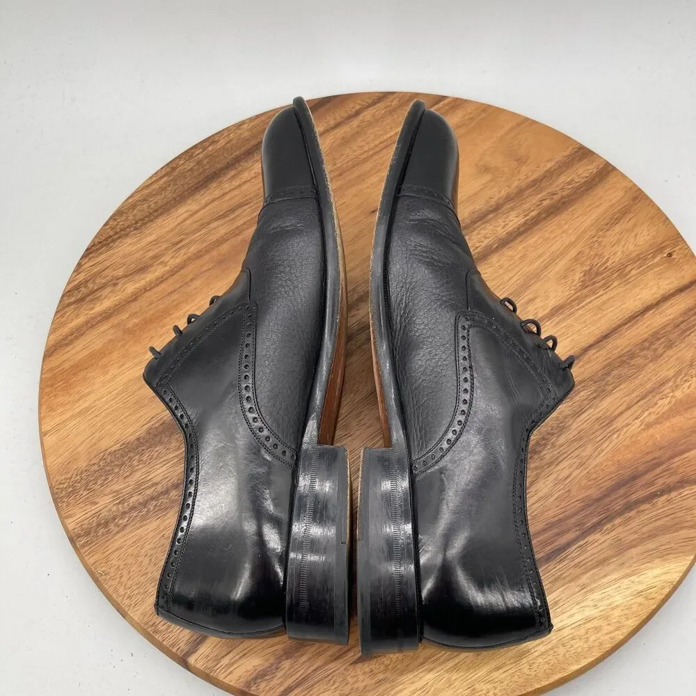 Mezlan Nicola Oxfords Mens Size 11.5 B Black Leather Cap Toe Pebbled Dress Shoe